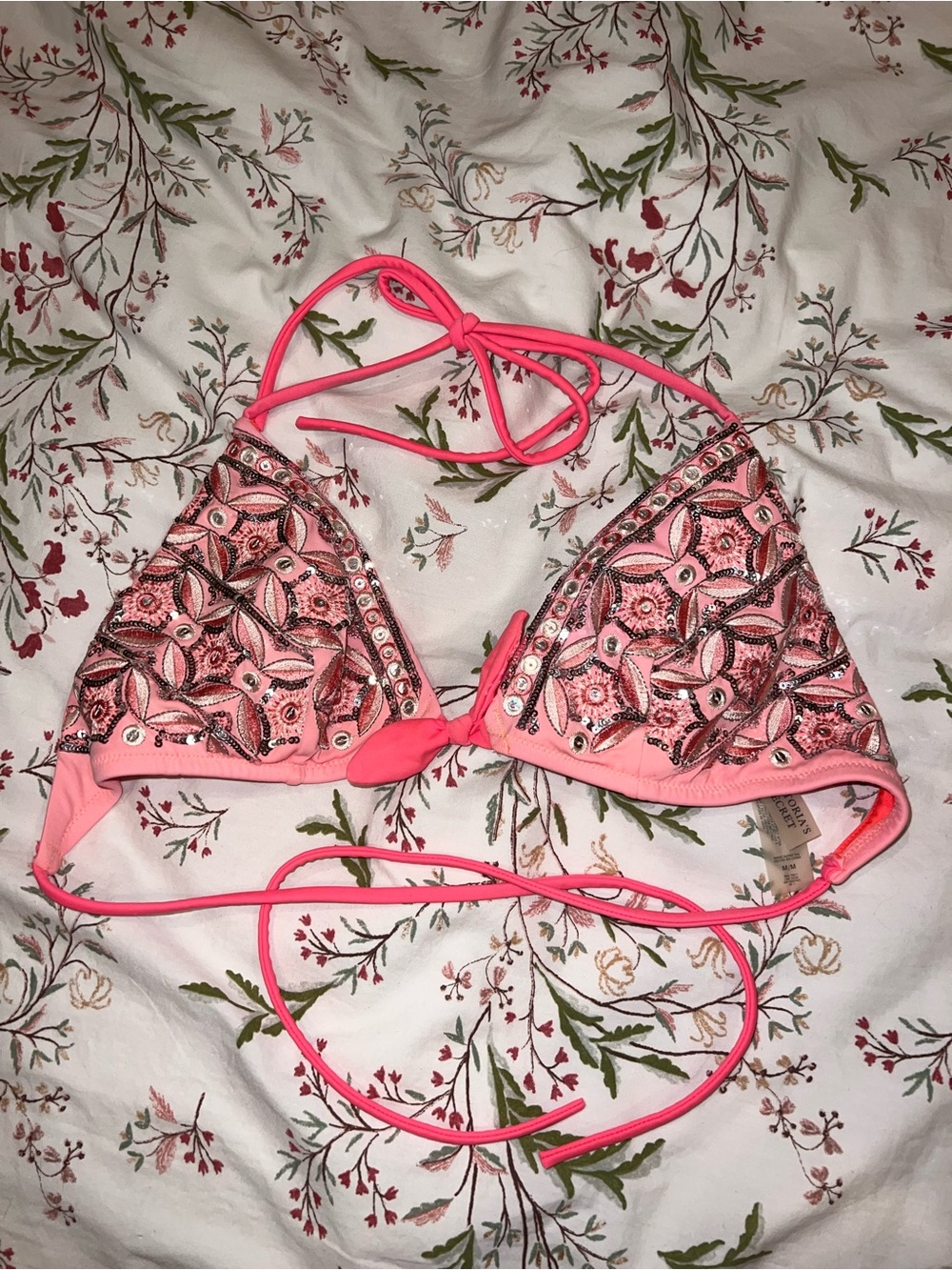 Victoria's Secret Embellished Pink Sequin Bikini Top